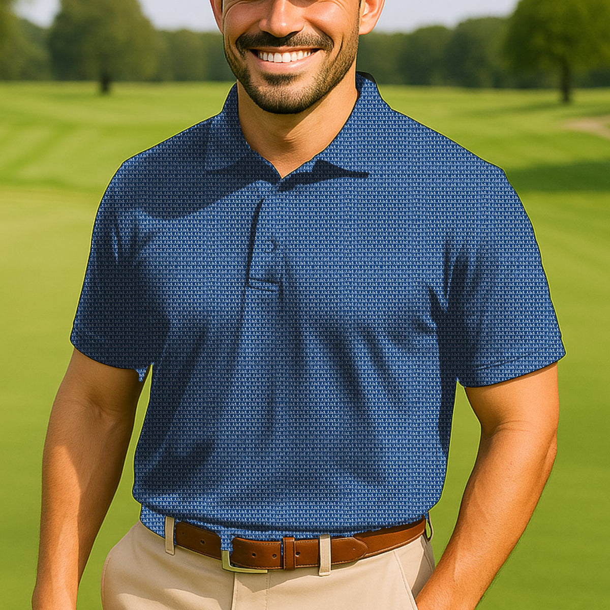 The Crossing Performance Print Polo worn on the golf course