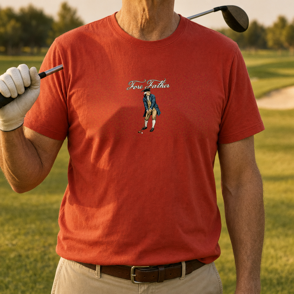 Fore Father Tee worn on the golf course, Red
