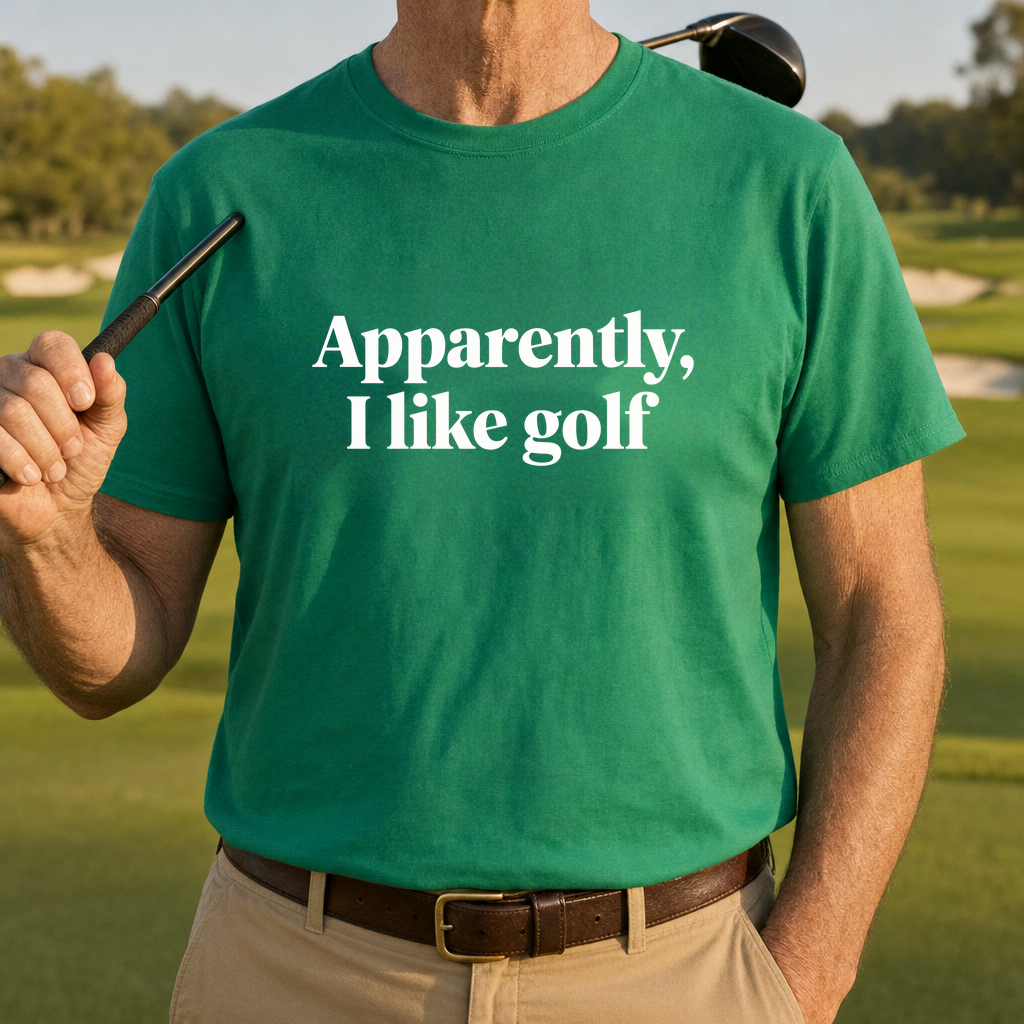 Apparently I Like Golf Tee worn on the golf course, Irish Green