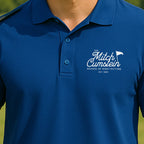 Mitch Cumstein School Of Night Putting Performance Polo worn on the golf course, Royal