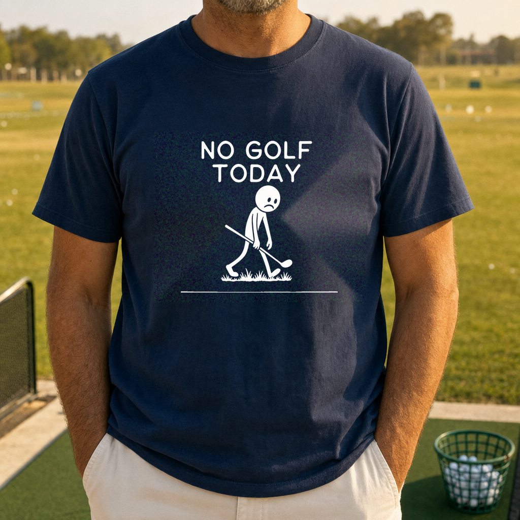 Sad No Golf Today Tee worn on the golf course, Navy