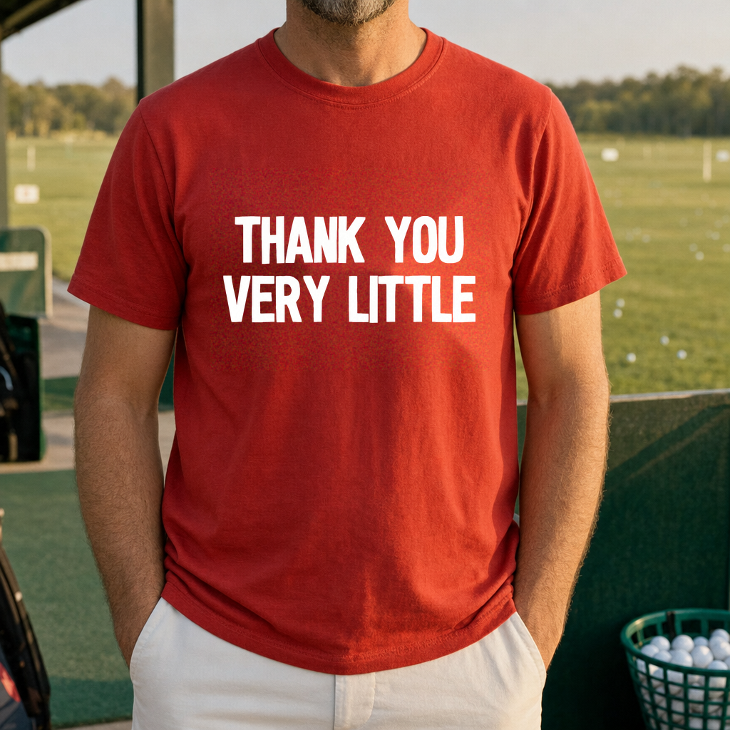 Thank You Very Little Tee worn on the golf course, Red