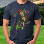 Rose Skeleton Stained Glass Tee worn on the golf course, Navy