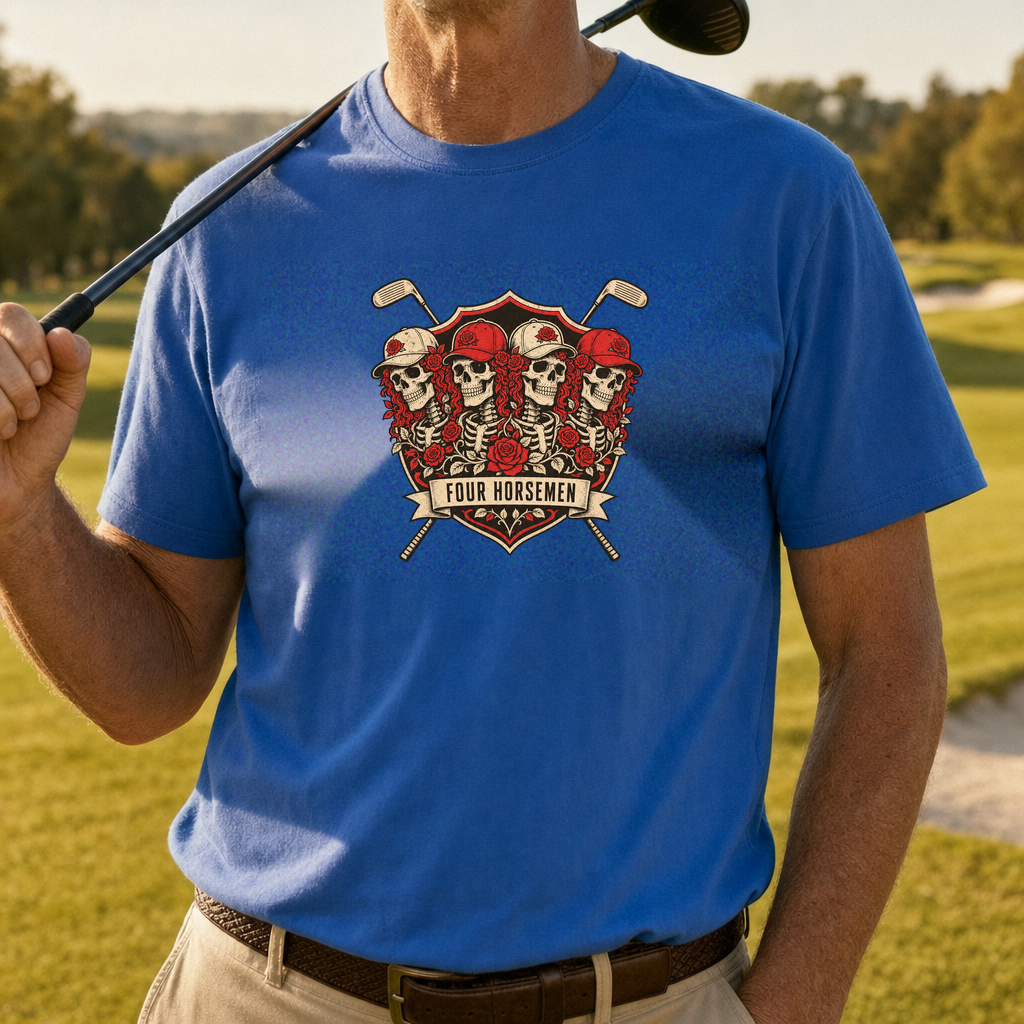 Four Horsemen Tee worn on the golf course, Royal