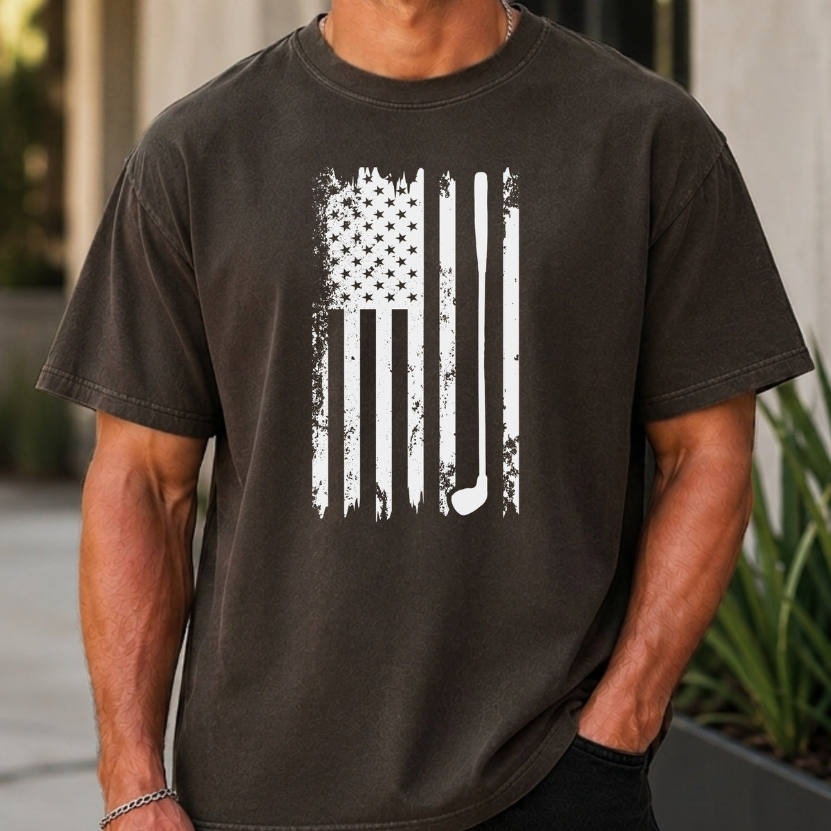 American Flag Club Premium Tee worn, Pepper
