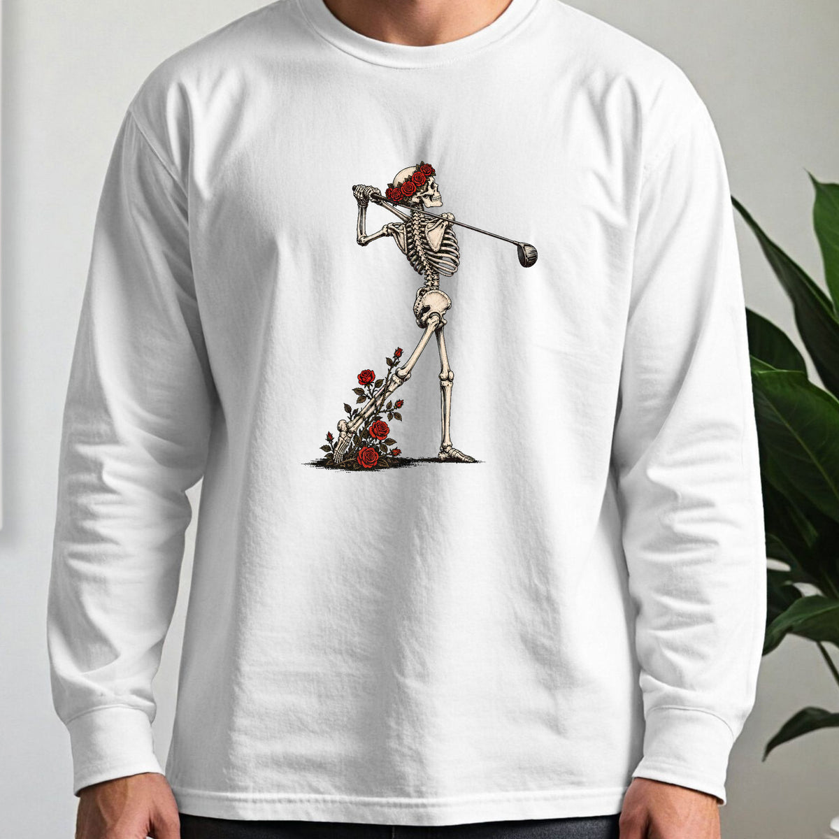 Rose Skeleton Follow Through Long Sleeve Tee worn, White