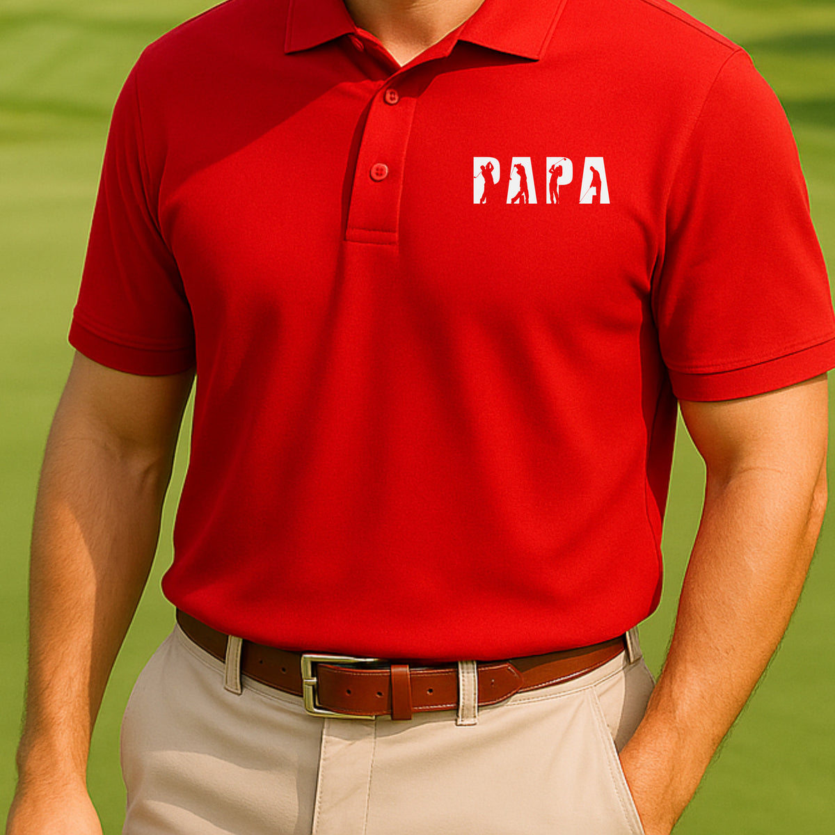 Papa Golfer Polo worn on the golf course, Red