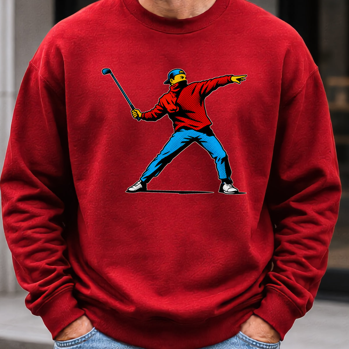 Club Thrower Pop Art Sweatshirt worn, Red