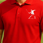 Club Thrower Performance Polo worn on the golf course, Red