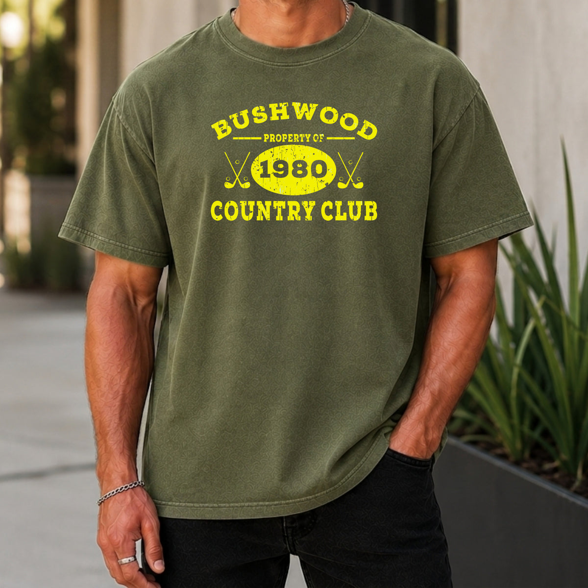 Property Of Bushwood Premium Tee worn, Moss