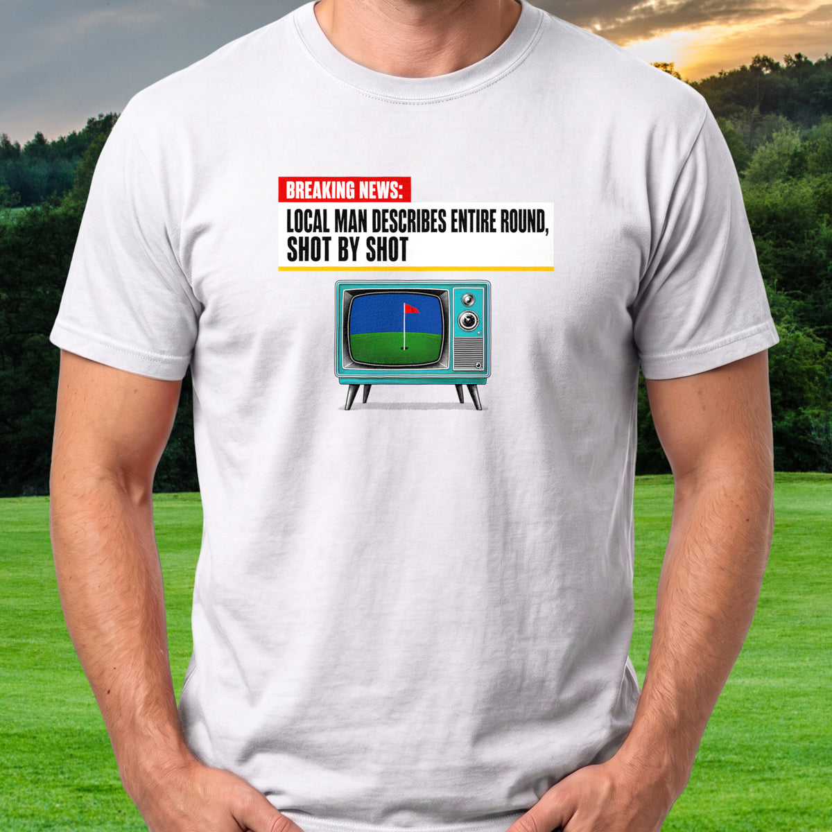 Breaking News Tee worn on the golf course, White