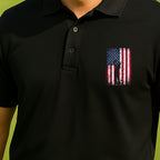 Flag Swing Performance Polo worn on the golf course, Black