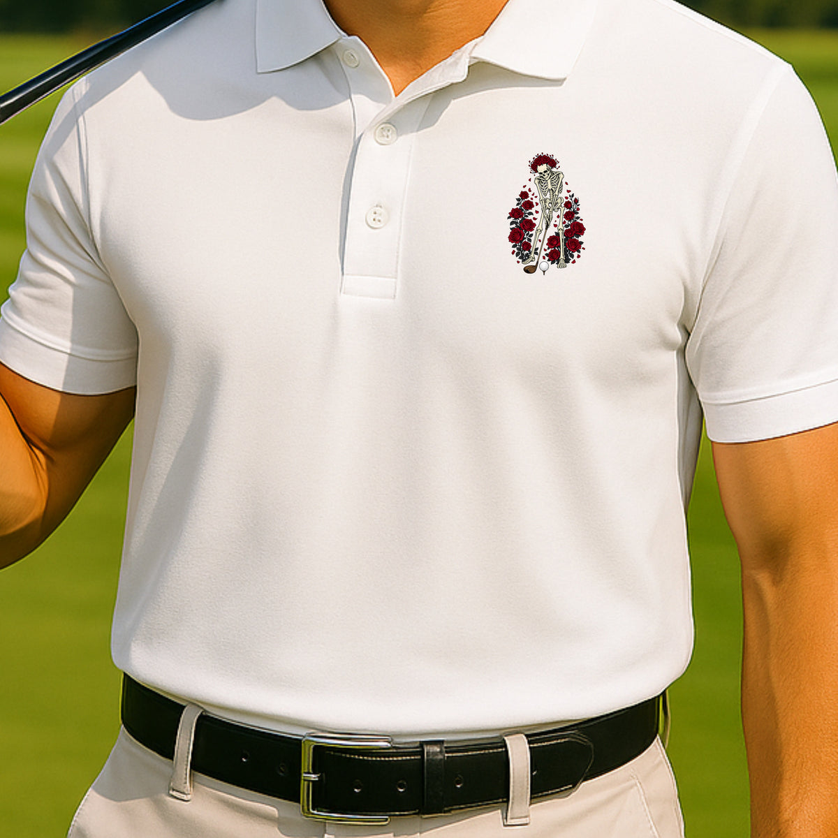 Eternal Drive Performance Polo worn on the golf course, White