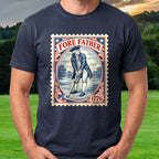 Fore Father Stamp Tee worn on the golf course, Navy