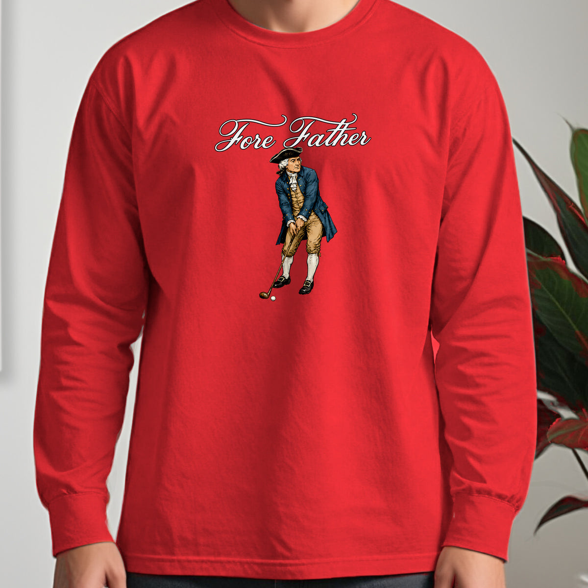 Fore Father Long Sleeve Tee worn, Red