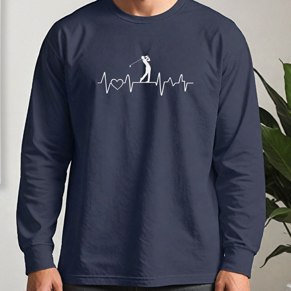 Golf Heartbeat Line Long Sleeve Tee worn, Navy