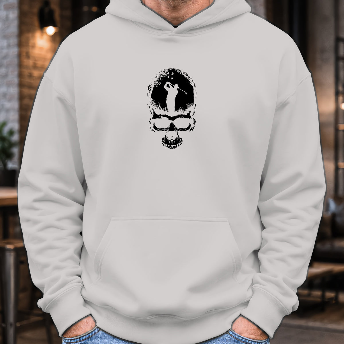 Skull Silhouette Hoodie worn, Sport Grey