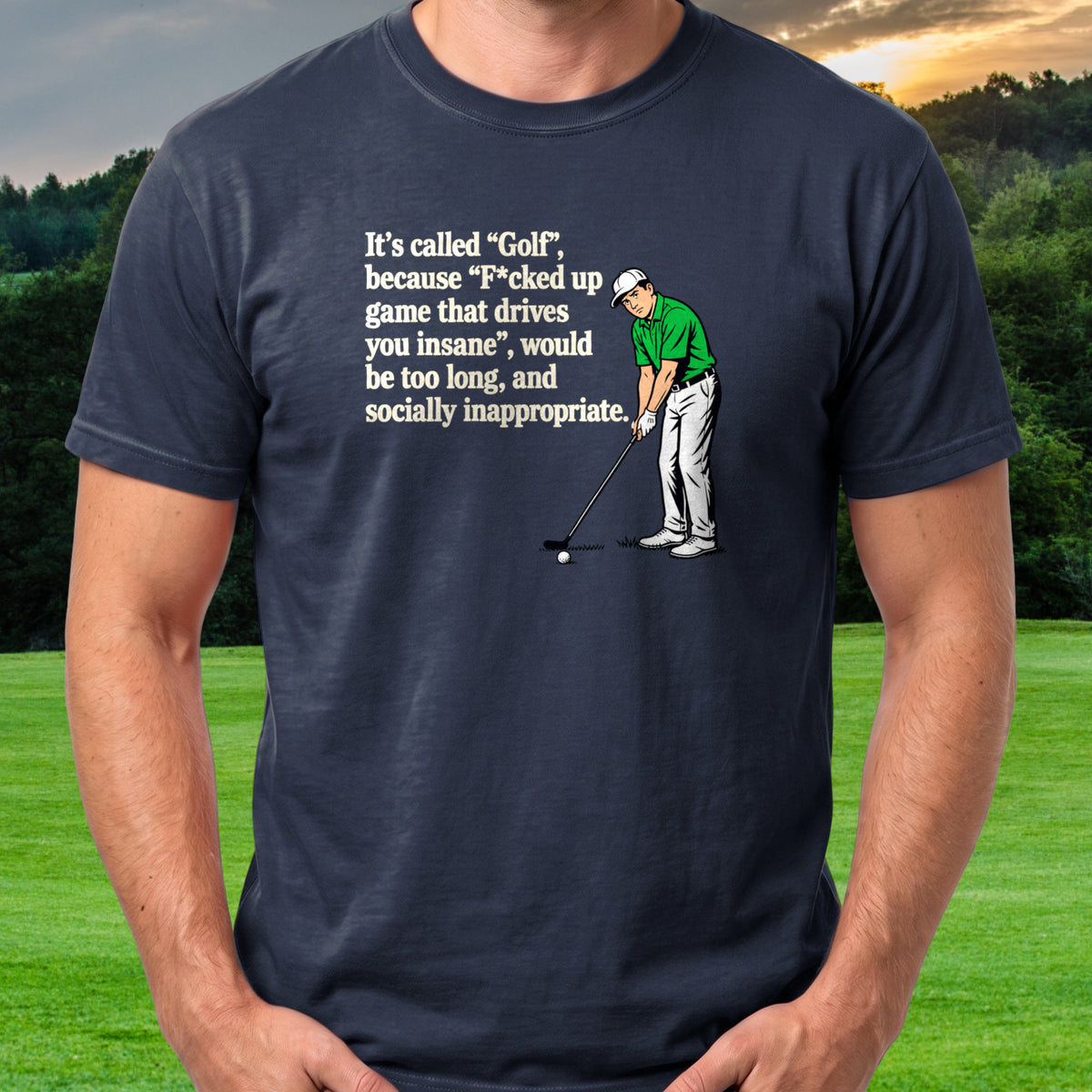 Why It's Called Golf Tee worn on the golf course, Navy