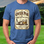 Over Par Bourbon Label Tee worn on the golf course, Royal