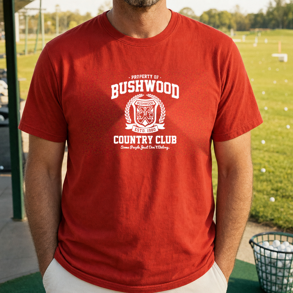 Bushwood 1980 Tee worn on the golf course, Red