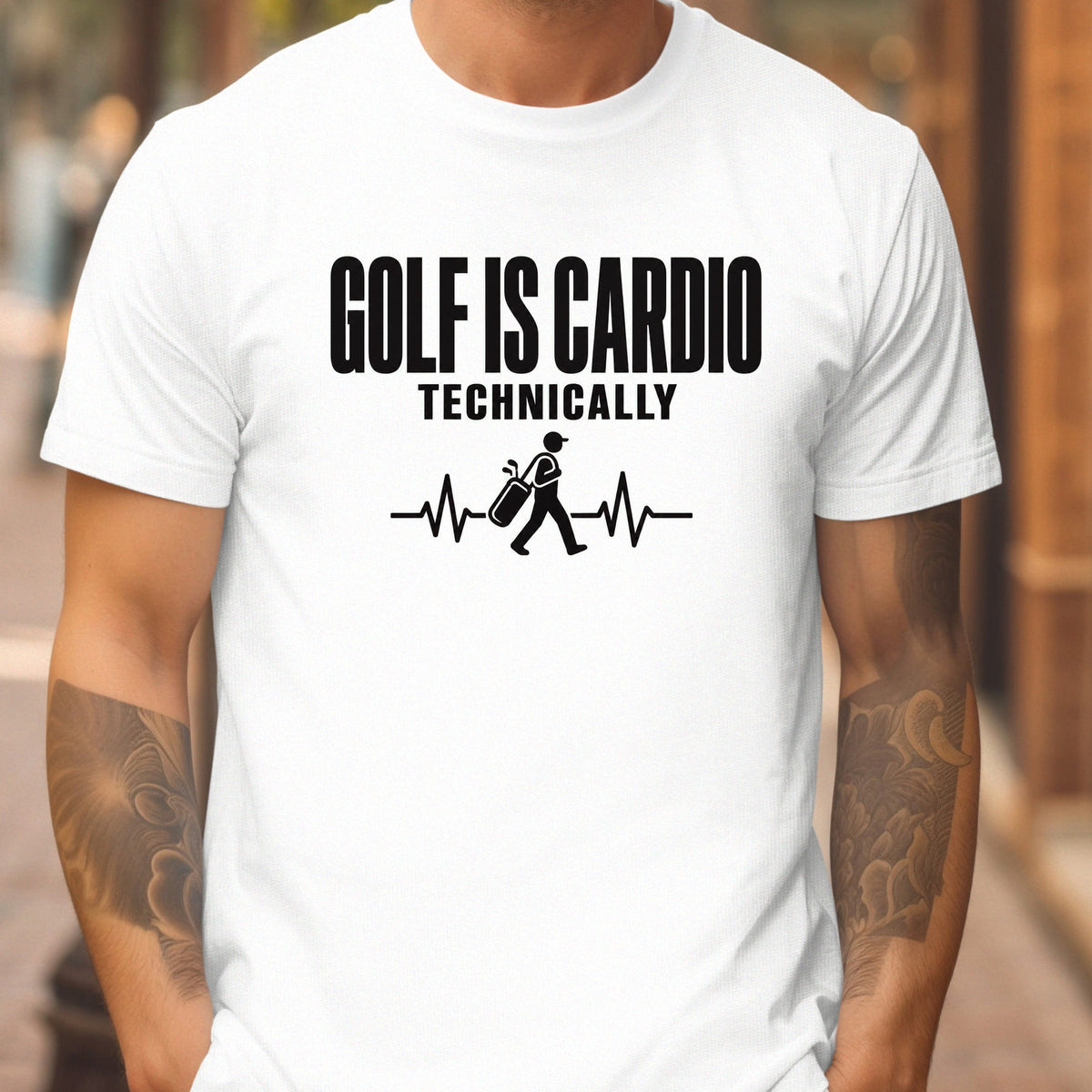Golf Is Cardio, Pulse Line Walker Tee worn, White