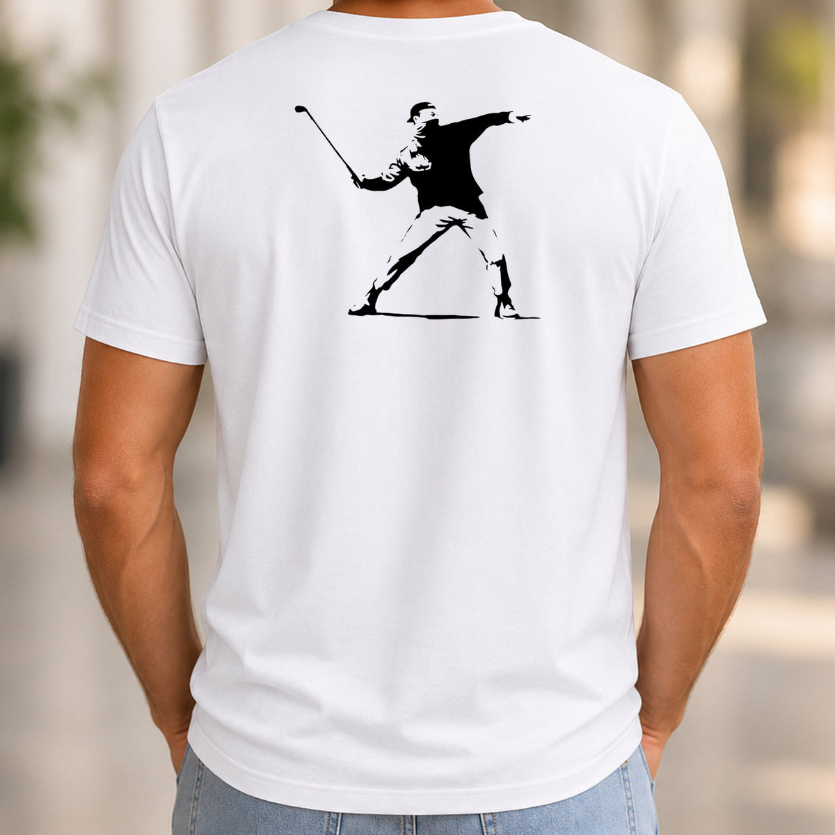 Club Thrower Back Print Tee worn, White