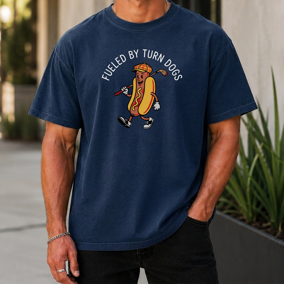 Turn Dog Fuel Premium Tee worn, True Navy