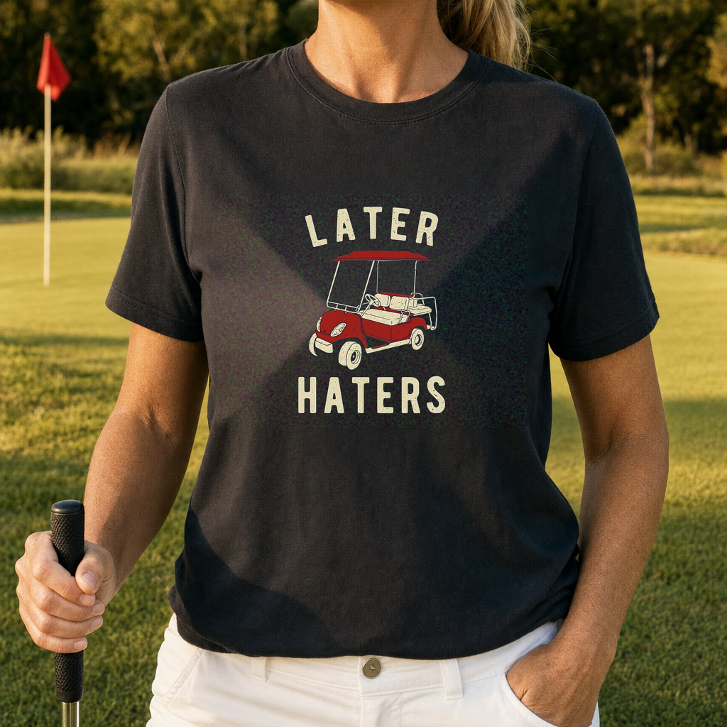 Later Haters Tee worn on the golf course, Black