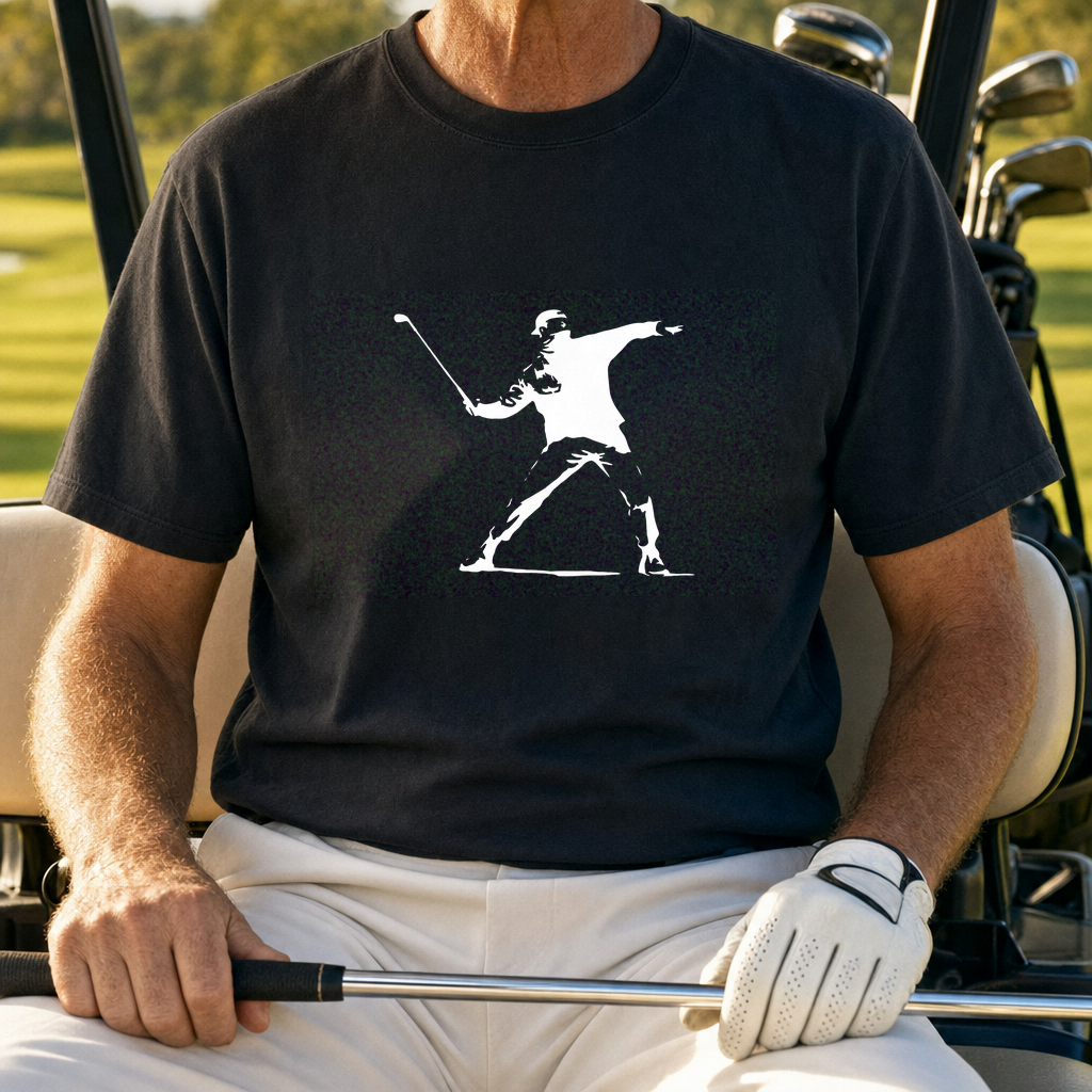 Club Thrower Heavyweight Tee worn on the golf course, Black