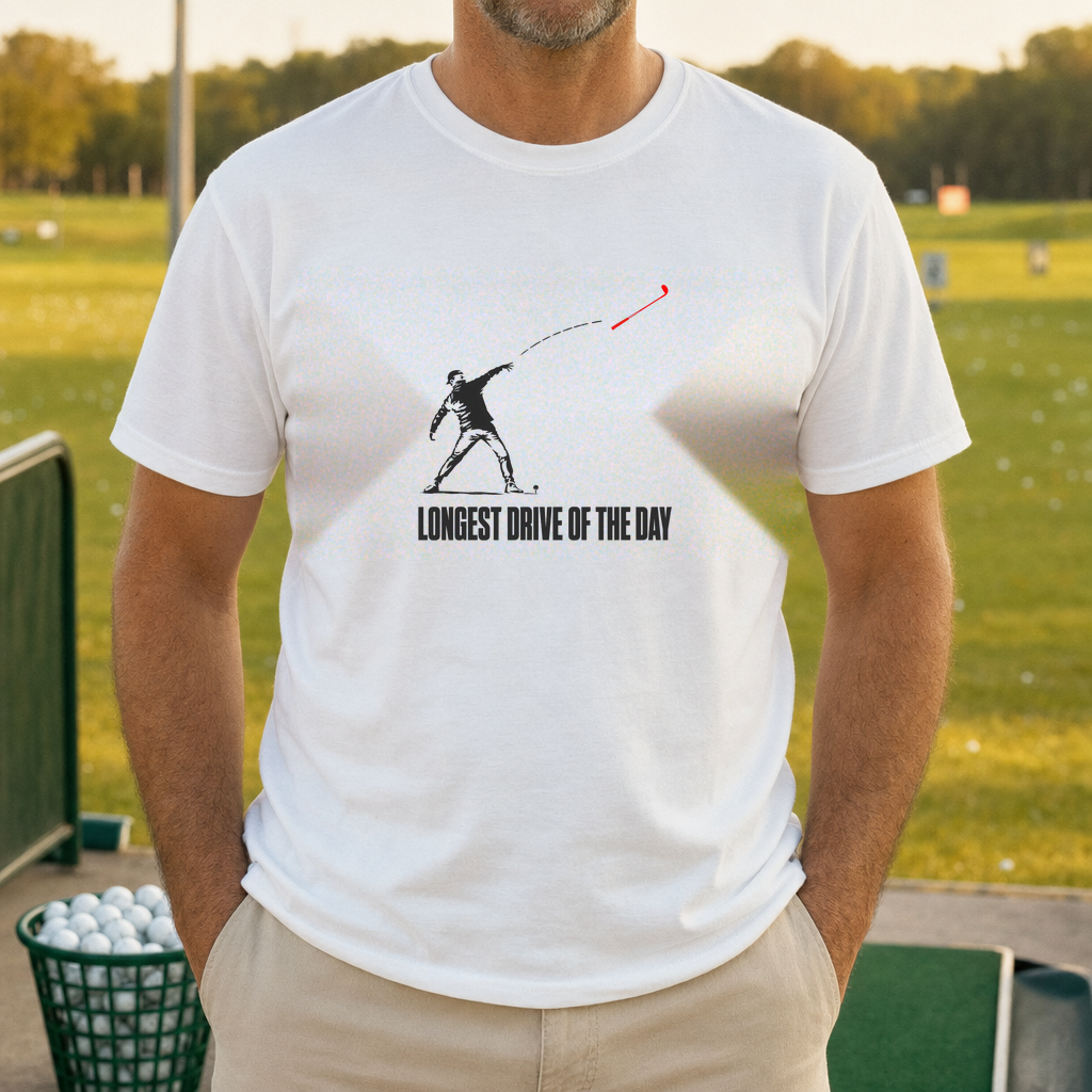 Longest Drive Of The Day Tee worn on the golf course, White