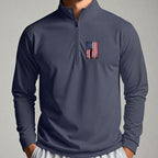 Flag Swing Quarter Zip worn, Navy