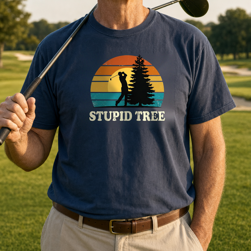 Stupid Tree Heavyweight Tee worn on the golf course, True Navy