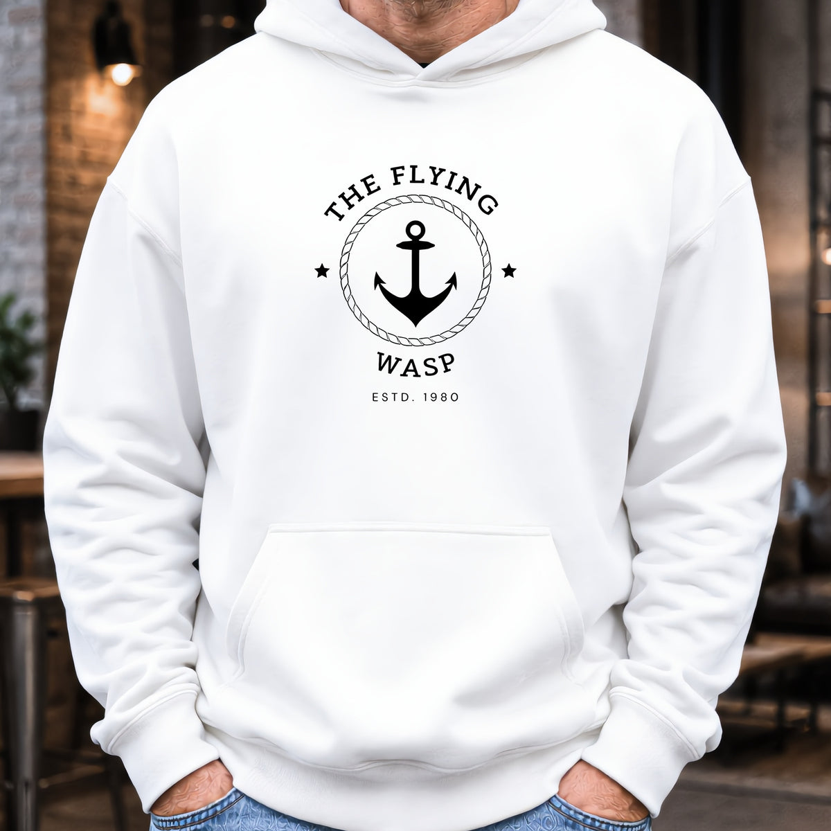 The Flying Wasp Hoodie worn, White