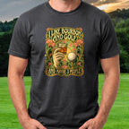 I Like Bourbon And Golf Art Nouveau Tee worn on the golf course, Black