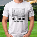 Colorado It's The Altitude Tee worn on the golf course, White