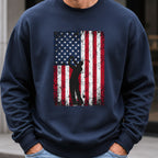Flag Swing Sweatshirt worn, Navy