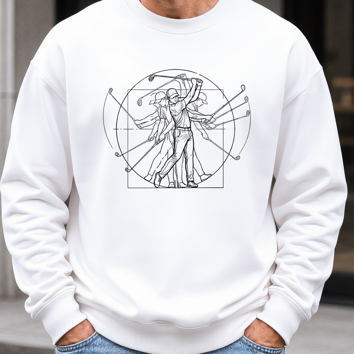 Vitruvian Man Swing Sweatshirt worn, White