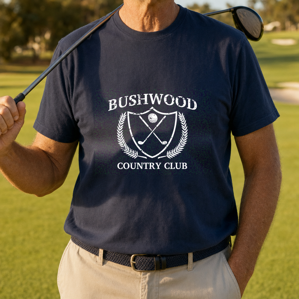Bushwood Country Club Tee worn on the golf course, Navy