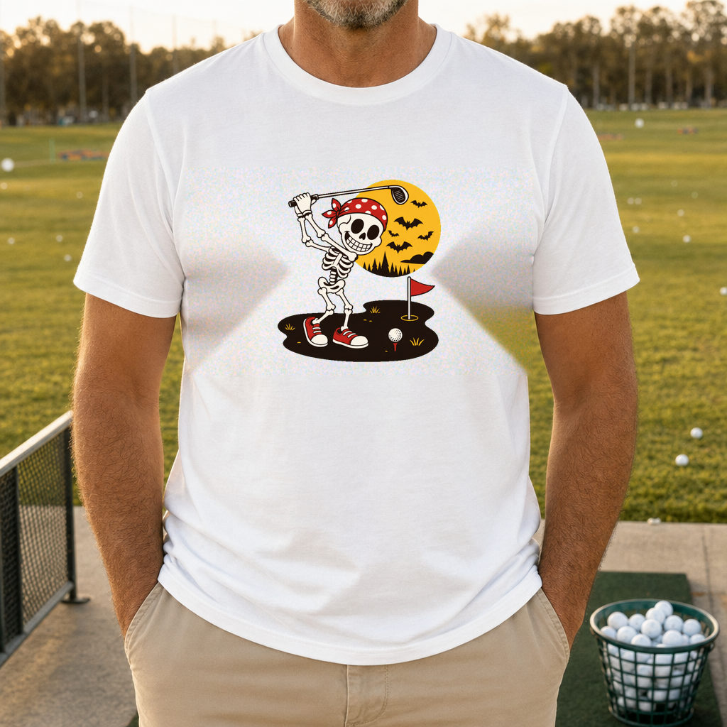 Midnight Swing Tee worn on the golf course, White