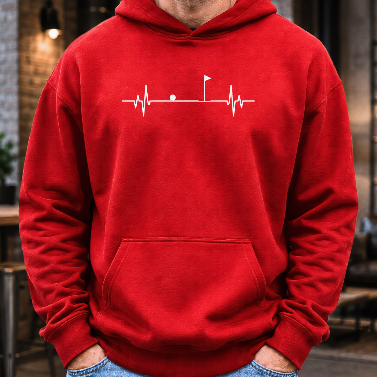 Flag EKG Hoodie worn, Red