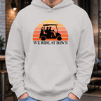 We Ride At Dawn Sunrise Hoodie worn, Sport Grey
