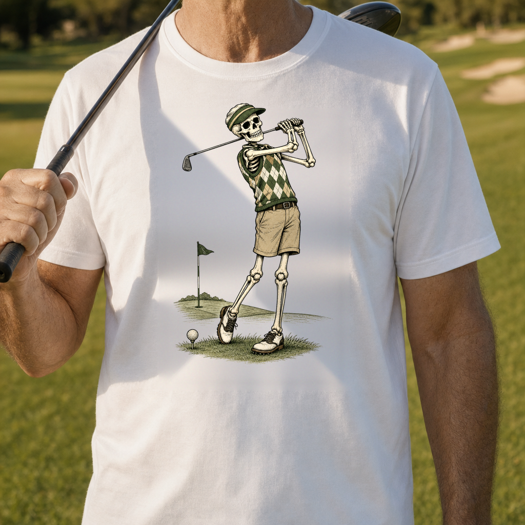 Argyle Til Death Tee worn on the golf course, White