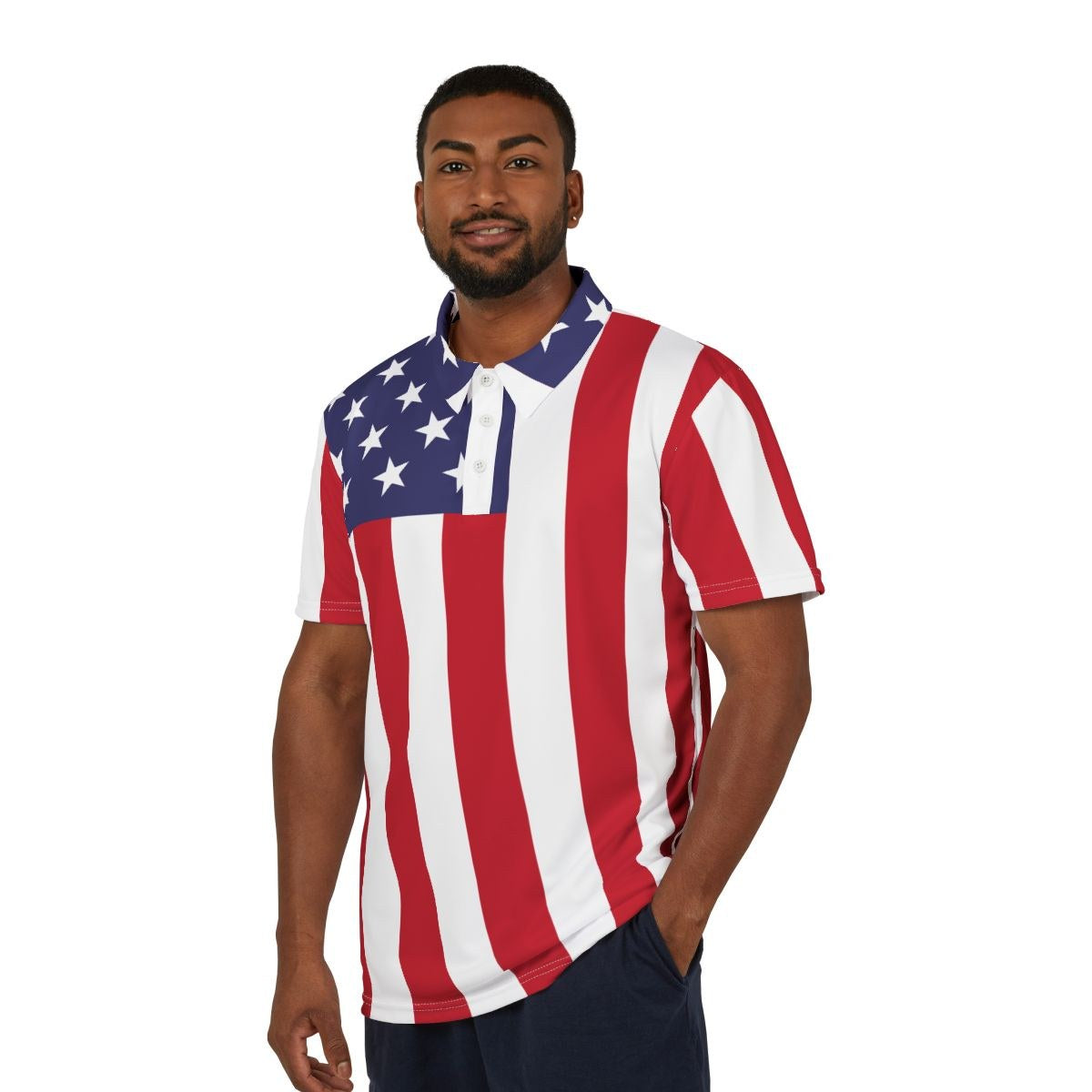 American Flag Performance Print Polo worn on the golf course