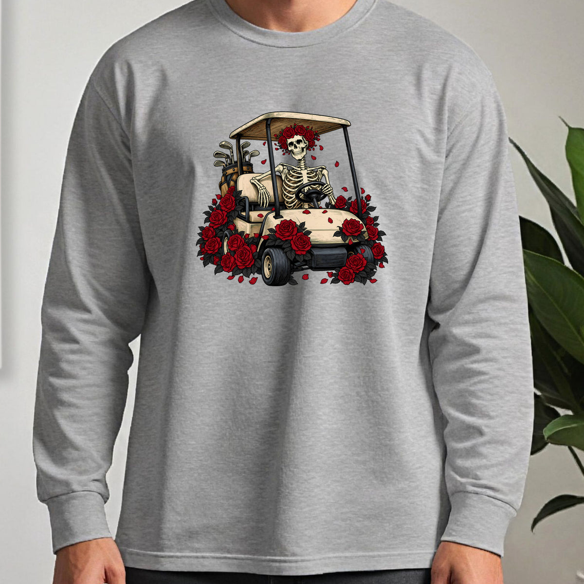 Cart Of The Departed Long Sleeve Tee worn, Sport Grey