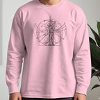 Vitruvian Man Swing Long Sleeve Tee worn, Light Pink