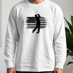 USA Flag Golfer Long Sleeve Tee worn, White