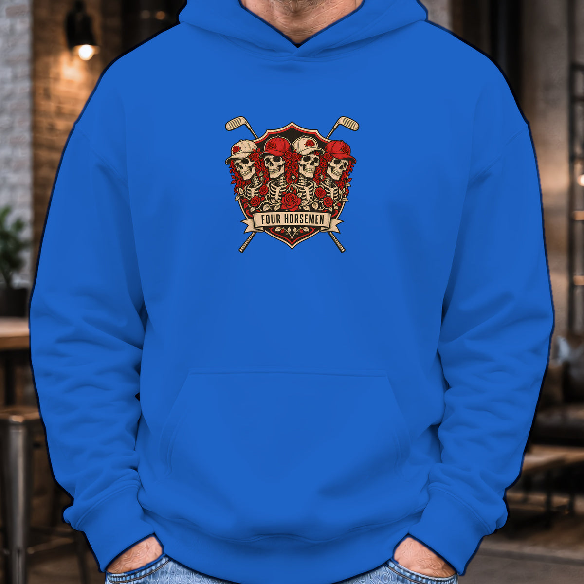 Four Horsemen Hoodie worn, Royal
