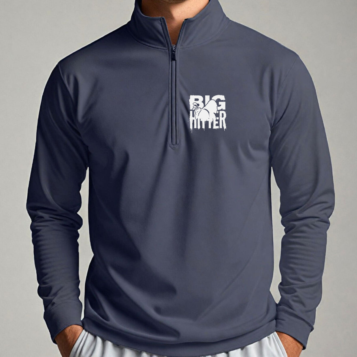 Bigfoot Big Hitter Quarter Zip worn, Navy