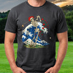 Rose Skeleton Great Wave Tee worn on the golf course, Black