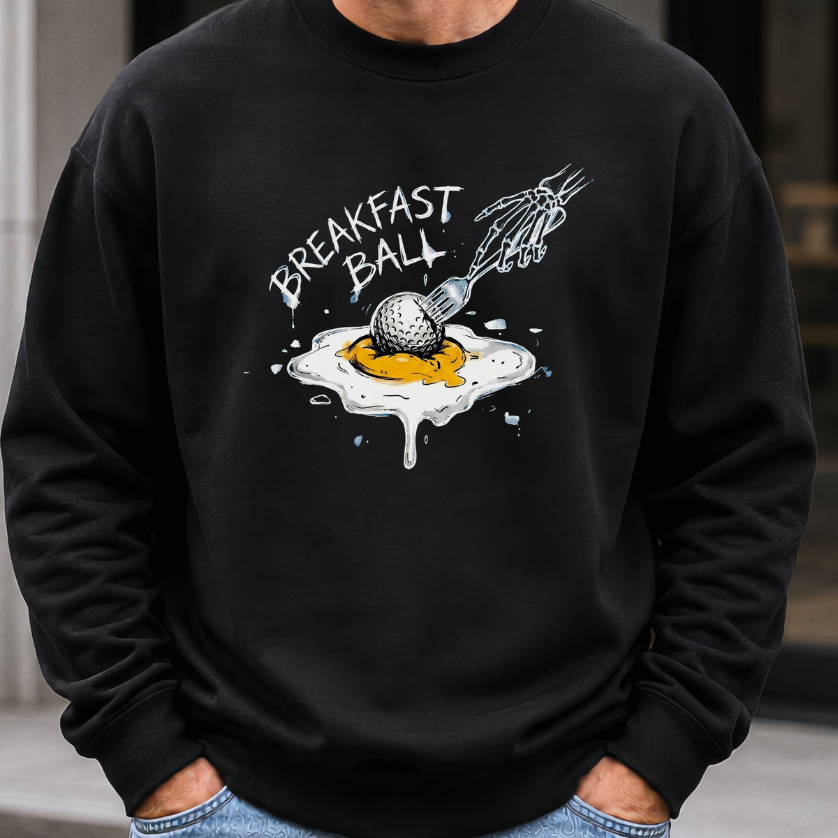 Breakfast Ball Egg Sweatshirt worn, Black